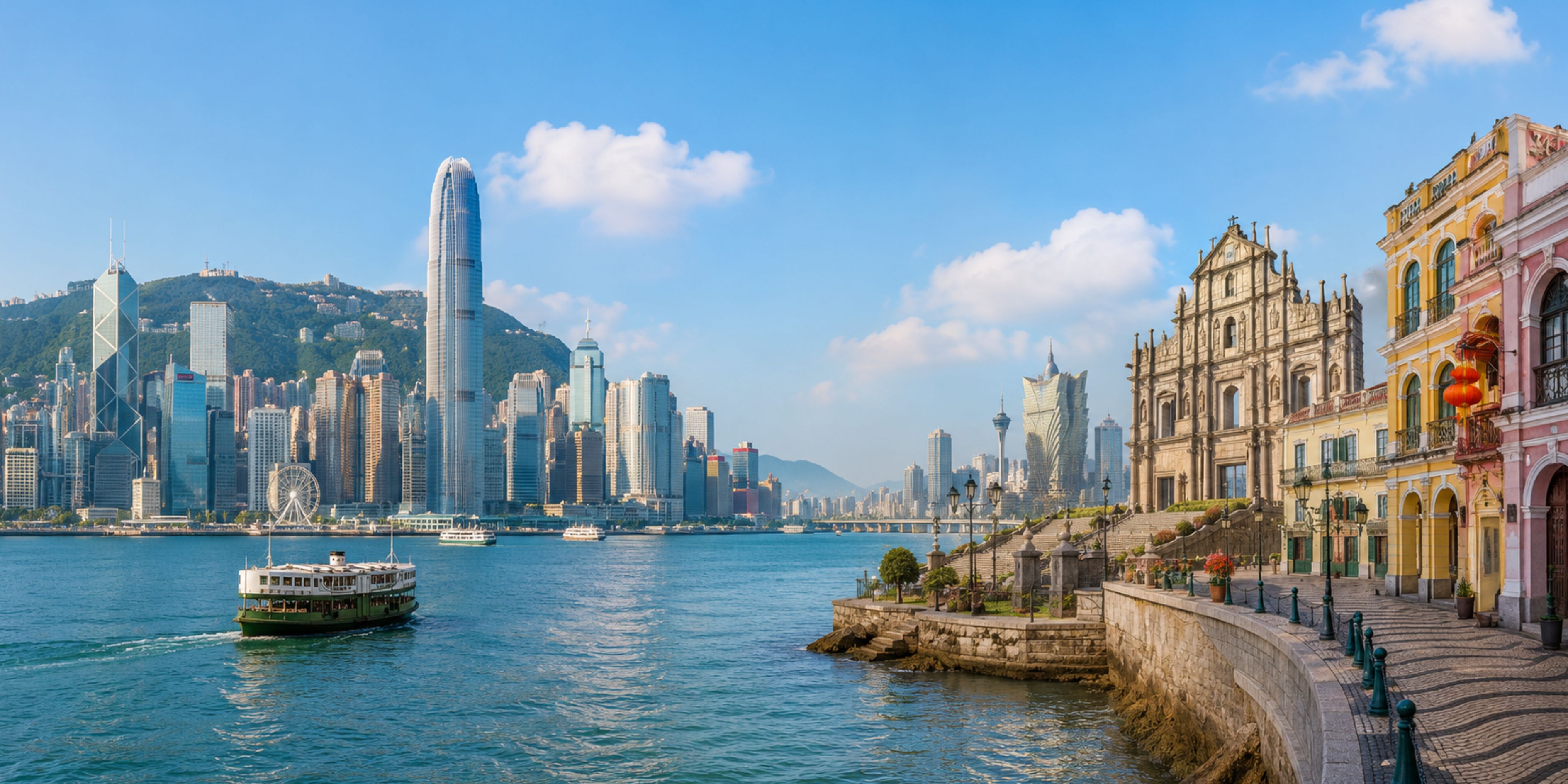 Hong Kong / Macau cityscape with travel eSIM enabling reliable mobile data and smooth roaming for visitors