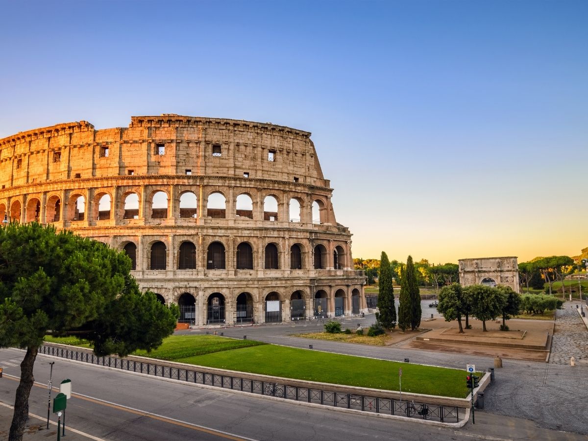 Rome cityscape and the Colosseum with prepaid travel eSIM providing reliable mobile data connectivity.