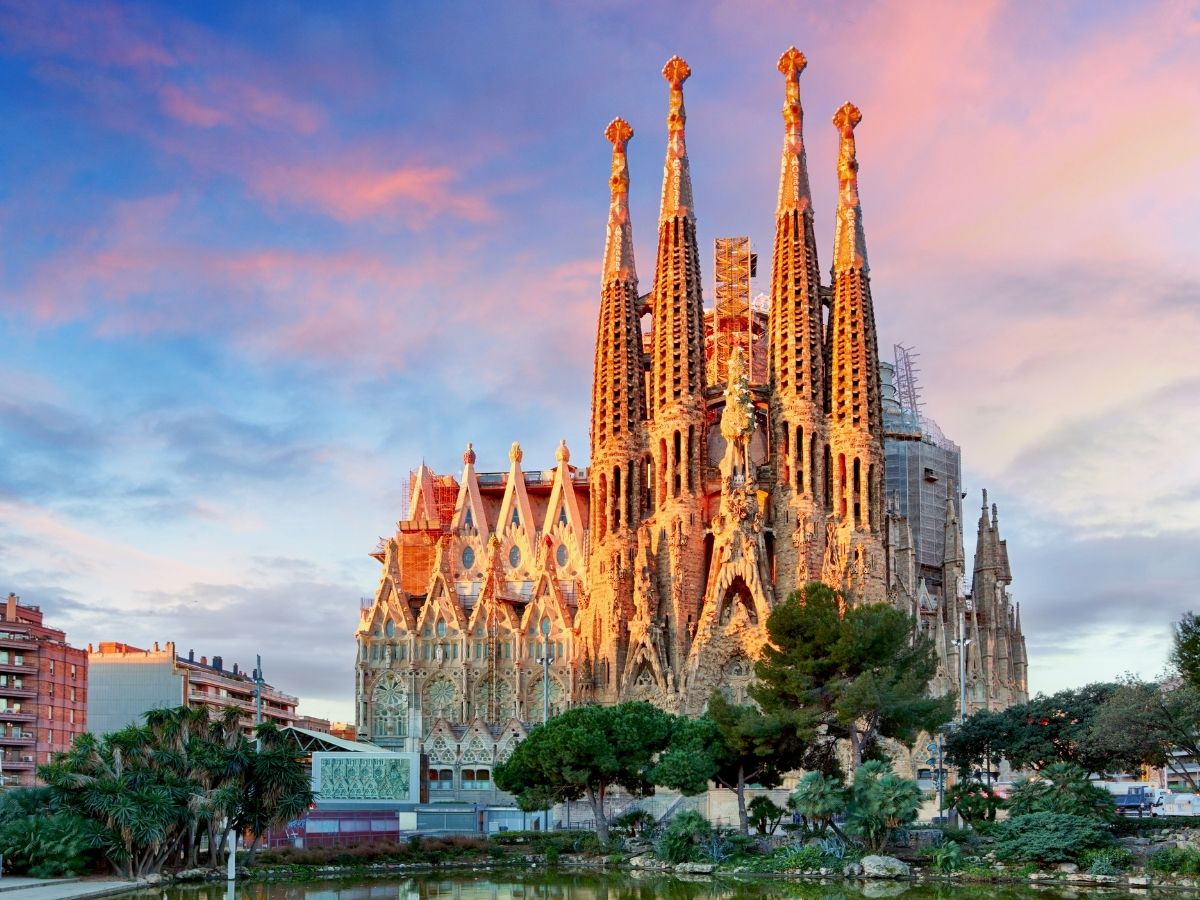 Barcelona cityscape and the Sagrada Familia with prepaid travel eSIM providing reliable mobile data connectivity.