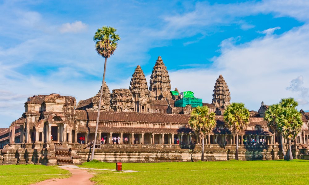 Cambodia skyline or landscape with prepaid travel eSIM providing fast mobile data connectivity
