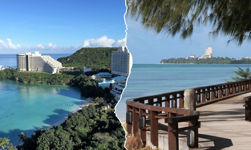 Guam / Saipan skyline or landscape with prepaid travel eSIM providing fast mobile data connectivity